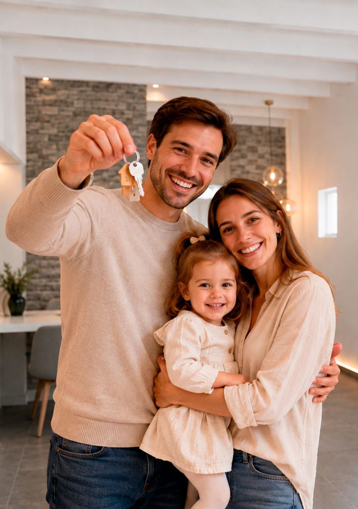 Familia feliz tono gris